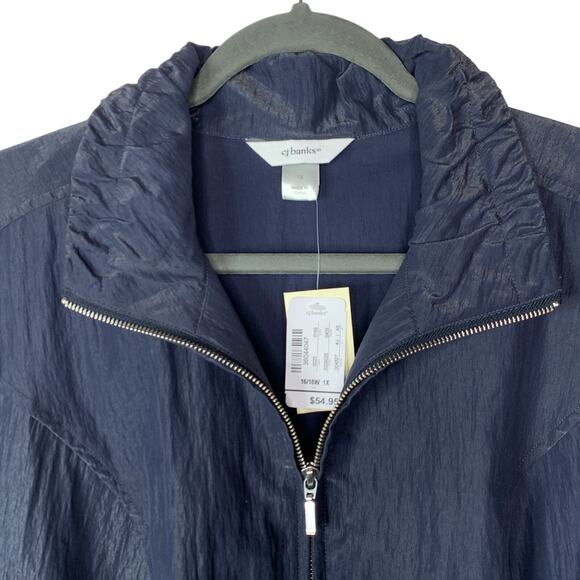 NEW CJ Banks Jacket Iridescent Size 16/18W 1X Cinch Waist Front Zip Navy Blue - Picture 9 of 9